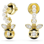 Idyllia drop earrings Crystal pearl, Mixed cuts, Bee, Multicolored, Gold-tone plated
